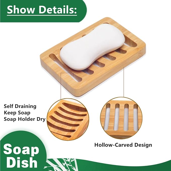 3 Pack Bamboo Wood Soap Dish Bar Soap Holder with Self Draining Tray Natural Waterfall Drain Soap Saver for Shower Bathroom Kitchen-NeatNest