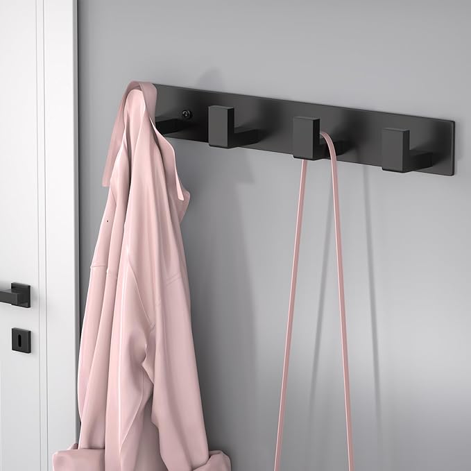 PMMASTO Coat Rack Wall Mount, Coat Hooks Wall Hooks for Hanging, Stainless Steel Coat Hanger Towel Hooks for Bathrooms, Coat Rack Hat Rack (Black 4 Hooks, 1 Pack)-NeatNest