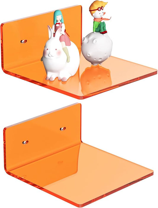 6 Inches Small Orange Wall Shelves Set of 2, Wall Mounted Display Shelf Rack for Bedroom, Living Room, Smart Speaker, Clock, Decoration, 2 Pack-NeatNest
