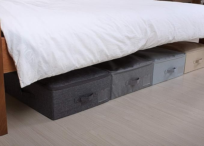 Folding Washable Dustproof Under bed Storage Bins with Lids, Underbed Storage Containers for Closet, Wardrobe Clothes, Blanket, Duvets, Sweaters Organizer, Dark Gray, Pack of 3-NeatNest
