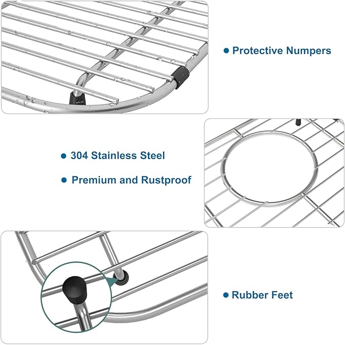 Bottom of Sink Protector Rack, Stainless Steel 13.2"x11.6" Sink Grid Dish Drying Rack Grate with Center Drain Hole 2 Packs-NeatNest