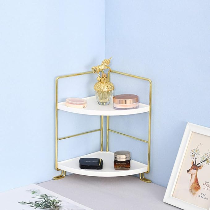 2-Tier Kitchen Spice Rack-Corner Bathroom Shelf- Triangle Standing Storage Rack for Bathroom, Living Room, Bedroom, Kitchen (Golden)-NeatNest