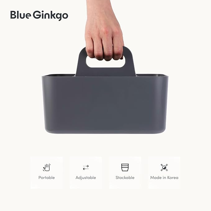 BLUE GINKGO Stackable Organizer Caddy – Korean-Made Portable Tote for Bathroom, Office, Crafts, or School Supplies (Rectangle, Gray)-NeatNest