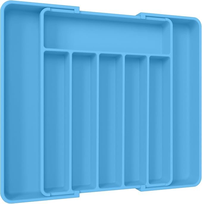 Aujen Silverware Organizer - Expandable Kitchen Drawer Organizer, Adjustable Utensil Organizer, Cutlery Tray for Forks, Knives, Multipurpose Kitchen Organizers and Storage Solution, Dark Blue, Large-NeatNest