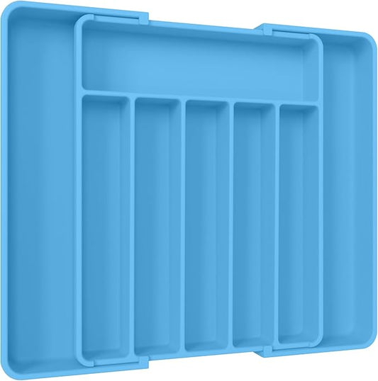Aujen Silverware Organizer - Expandable Kitchen Drawer Organizer, Adjustable Utensil Organizer, Cutlery Tray for Forks, Knives, Multipurpose Kitchen Organizers and Storage Solution, Dark Blue, Large-NeatNest