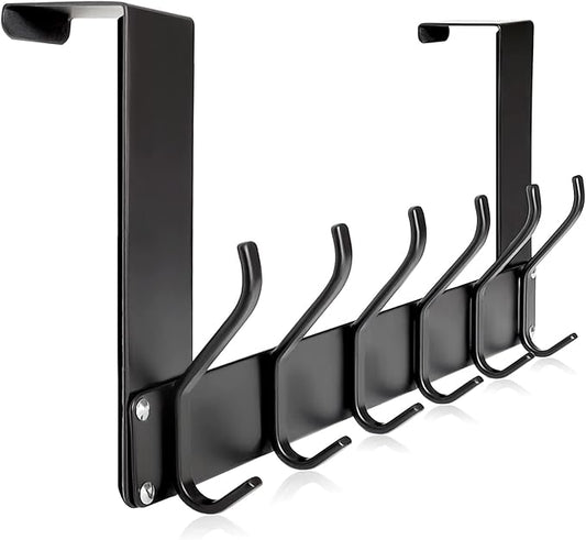 Over The Door Hooks, No Assembly Required Door Hanger Hook, Sturdy Over The Door Coat Rack, Over Door Hanger Door Hooks for Hanging Clothes, Towels, Hats, Matte Black