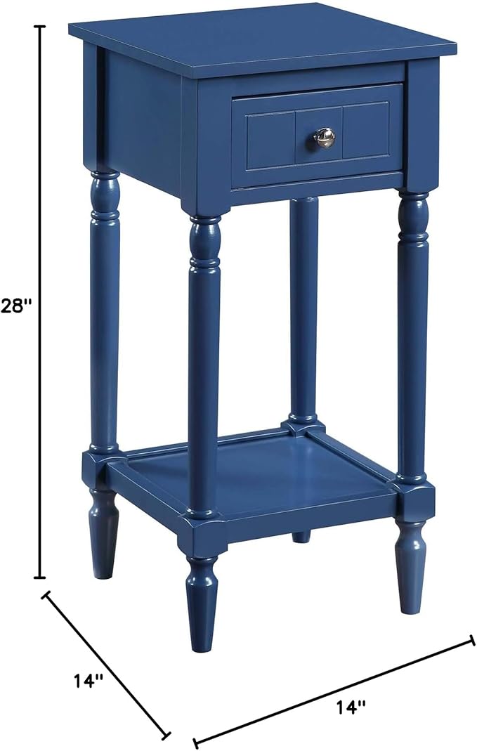 Convenience Concepts French Country Khloe 1 Drawer Accent End Table 14" - Traditional Farmhouse Side Table with Storage Drawer and Shelf for Living Room, Cobalt Blue-NeatNest