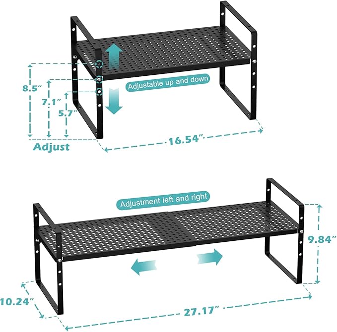 Cabinet Organizer Shelves,Expandable Spice Racks,Stackable Storage Shelves Space Saving for Countertop,Cabinet,Organization,Pantry,Bathroom Organization,Black,2 Packs-NeatNest