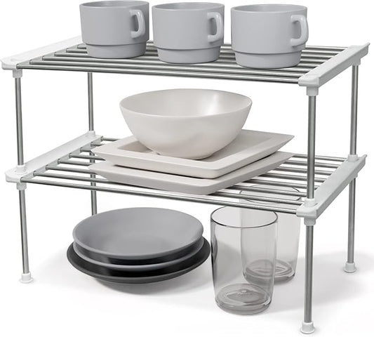 carrotez Cabinet Organizer Shelf, Set of 2 Stackable Kitchen Counter Shelves, Kitchen Cabinet Organizers and Storage, Pantry Storage Shelf Organizer, 15.7 x 7.8 x 6.1 - White-NeatNest