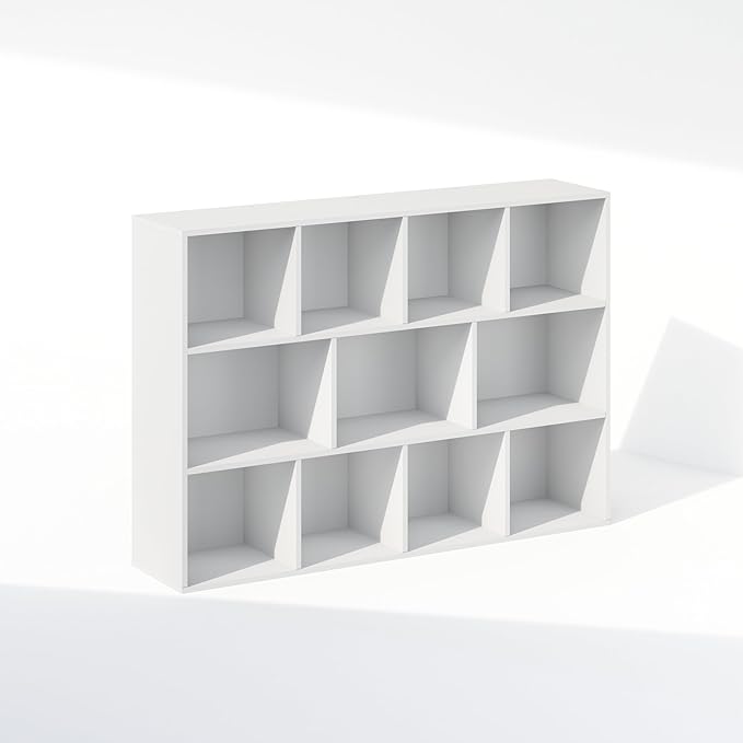 Furinno Reed 11-Cube Open Shelf Clothing & Closet Storage Organization, White-NeatNest