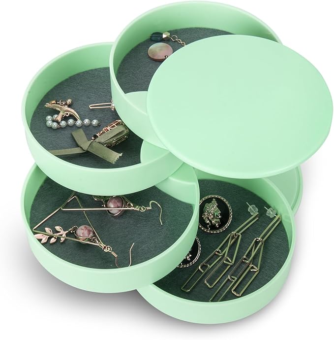 CONBOLA Jewelry Organizer, Small Jewelry Storage Box Earring Holder for Women, 4-Layer Rotating Travel Jewelry Tray Case with Lid for Bracelets Rings Bracelets-NeatNest