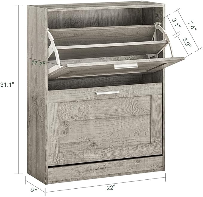 Haotian Slim Shoe Cabinet, Small Shoe Rack Entryway, Shoe Storage Organizer Entrance Hallway, Grey, FSR137-HG-NeatNest