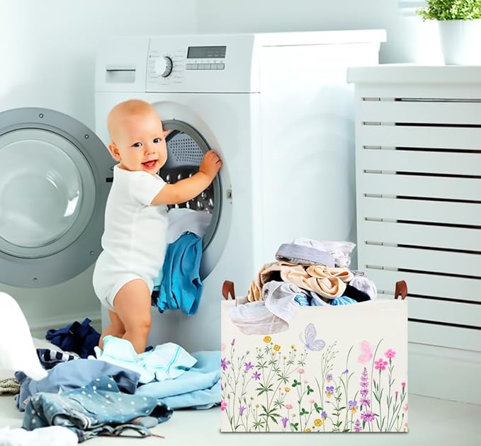 CLOCOR Rectangular Storage Basket Empty,Gift Basket,Waterproof Storage Bin with Handles,Room Decor(Flower)-NeatNest