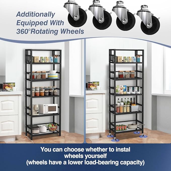 5 Tier 1250LBS Storage Shelves Heavy Duty, Storage Racks and Shelving, Standing Storage Shelf Units, Utility Shelf with Wheels, Metal Shelves for Garage, Kitchen, Living Room, and Pantry.
