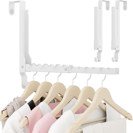 Over The Door Hangers, Over Door Hooks for Hanging, Small Space Dual Folding Portable Extra Long Over Door Clothes Hanger for Clothes, Hats, Bags and Towels (2Pack,White(Update))
