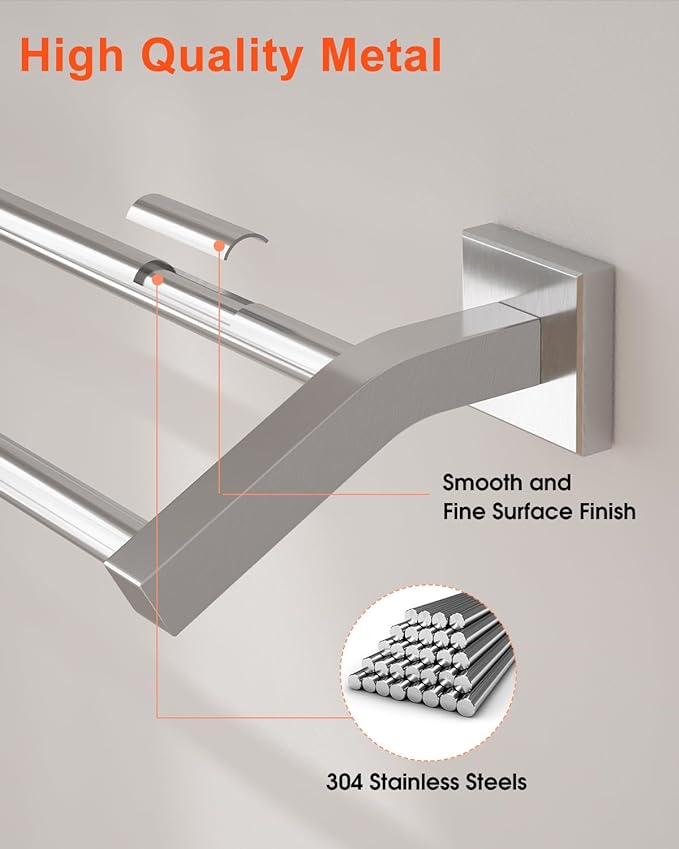 Alise Bath Double Towel Bars Towel Racks for Bathroom,Wall Mount Towel Holder Heavy Duty SUS304 Stainless Steel Towel Hanger Towel Rail,Brushed Nickel,24 Inch