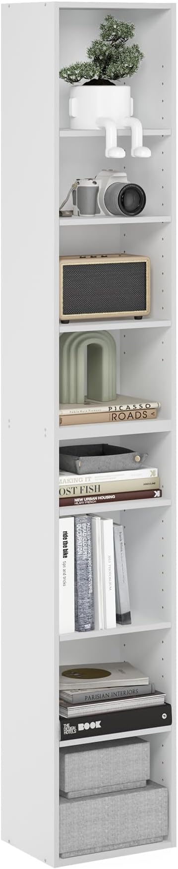 Furinno Pasir 8-Tier Open Shelf Bookcase, White-NeatNest