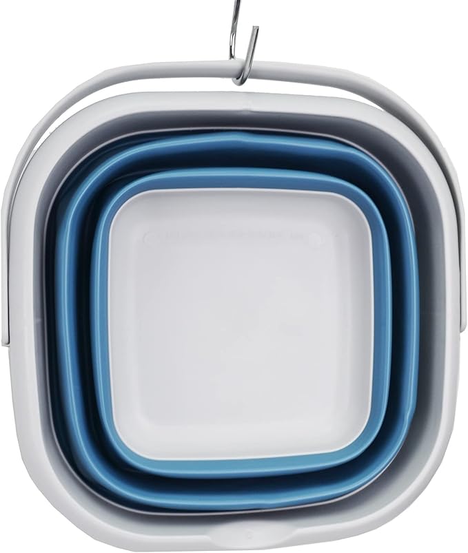 SAMMART 8.5L (2.2 Gallon) Collapsible Square Bucket with Handle and Lid. Size 31x31cm (Grey/Steel Blue, 1)-NeatNest