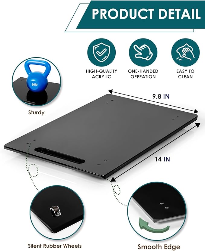 HAYVAN Acrylic Sliding Tray for Coffee Maker & Heavy Kitchen Appliances - Appliance Slider with Silent Wheels Slides Easily from Under The Cabinet - Easy to Clean (Black, 9.8” W x 14”D)