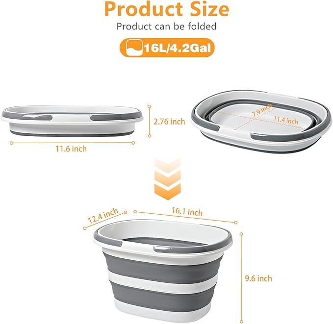 Large Collapsible Bucket 4.2 Gallon (16L) for House Cleaning, Camping, and More - Space Saving, Multiuse Water Bucket for Cleaning Mop - Lightweight and Portable (Grey-1)-NeatNest