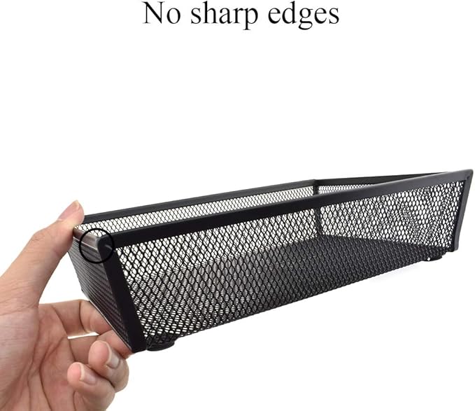 HAHIYO Stackable Mesh Tray Cup 9 x 6 x 2 inches Sturdy Container for Desk Drawer Organizer Collection for Home Office School kitchen Soft Foam Feet No Sharp Edges 1 Pack Black-NeatNest