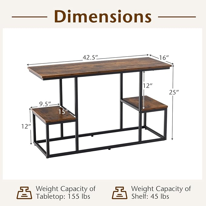 Giantex TV Stand for 50-Inches TVs - Industrial Sofa Table with Open Storage Shelves, 2-Tier Display Rack, Entertainment Center for Living Room, Bedroom, Entryway, Console Table, Rustic Brown-NeatNest