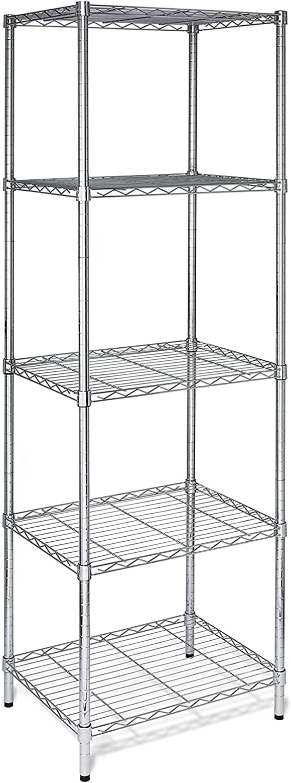 5 Tier Adjustable Storage Shelf Metal Storage Rack Wire Shelving Unit Storage Shelves for Pantry Closet Kitchen Laundry Bathroom (Silver-5-Tier)