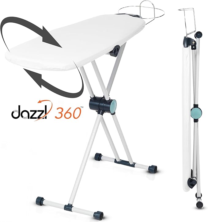 Dazzl 360° Dual-Sided Iron Board - Torso-Shaped Ironing Board Full Size with 8-Level Adjustable Height, Detachable Iron Holder, Garment Clips - HDPE Heat-Resistant Surface