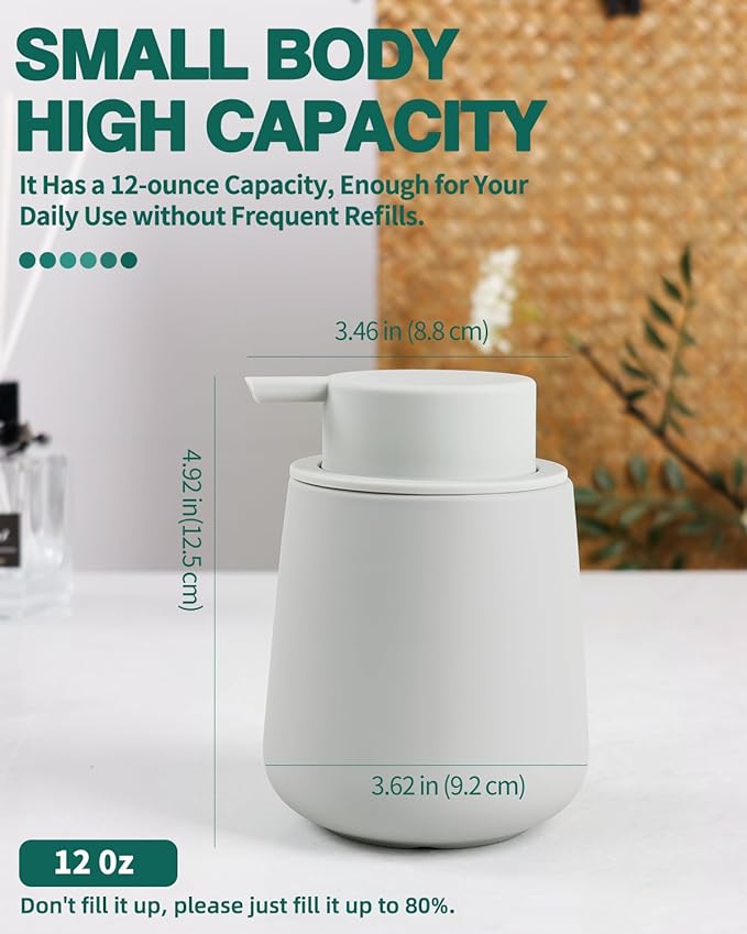 Bosilunlife Foaming Soap Dispenser - Beige Grey Ceramic Soap Dispenser Foam Pump 12oz Refillable Liquid Hand Wash Dispenser for Bathroom Dish Soap Bottle Pump for Kitchen (Rubber Paint)-NeatNest