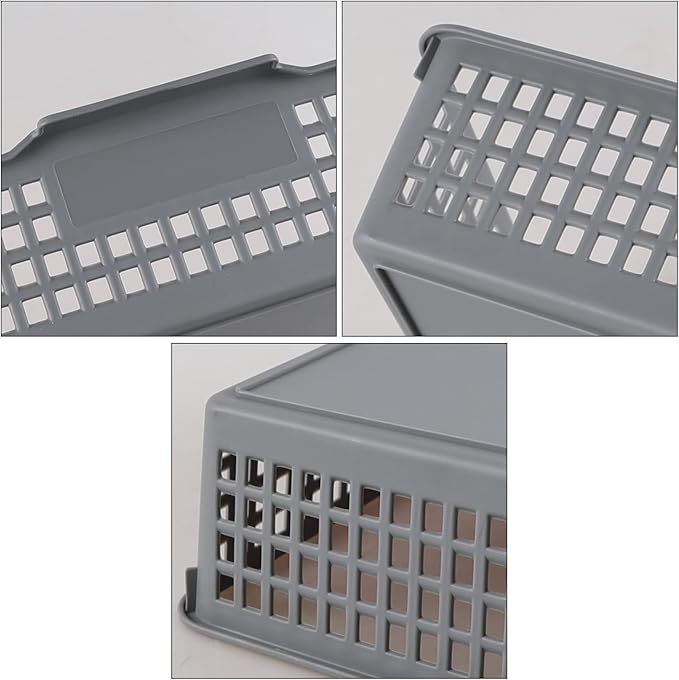 6 Packs Plastic Storage Baskets, Paper Organizer Baskets, Shallow Storage Basket Trays, Grey-NeatNest