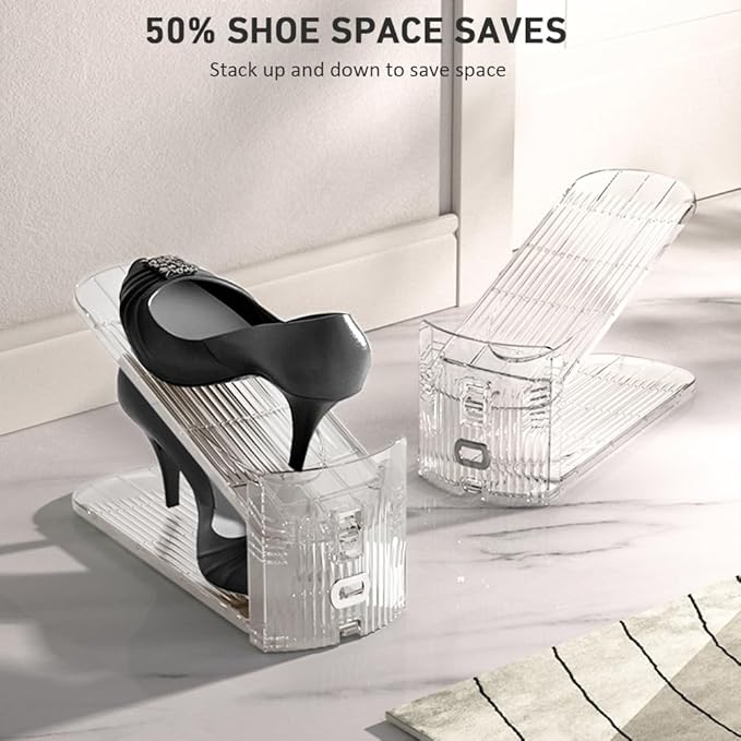20 Pack Clear Shoe Slots Organizer - Adjustable Height 3.7''to 7.7'' Shoe stackers for a pair of shoes ,Shoe rack storage shoe space saver 50%,Easy to assemble shoe hold shoe organizer for cloest-NeatNest