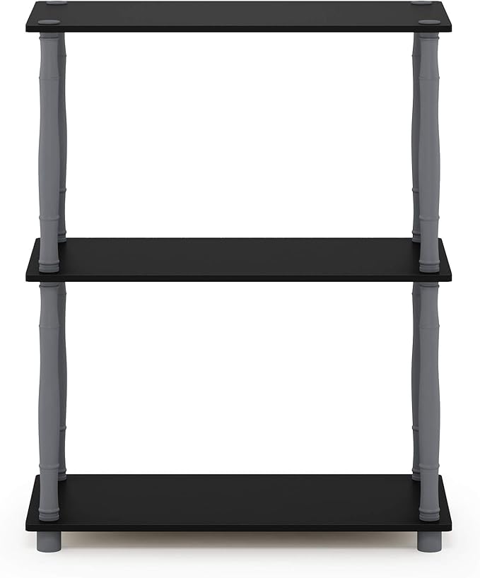 Furinno Turn-N-Tube 3-Tier Compact Multipurpose Shelf Display Rack with Classic Tube, Black/Grey-NeatNest