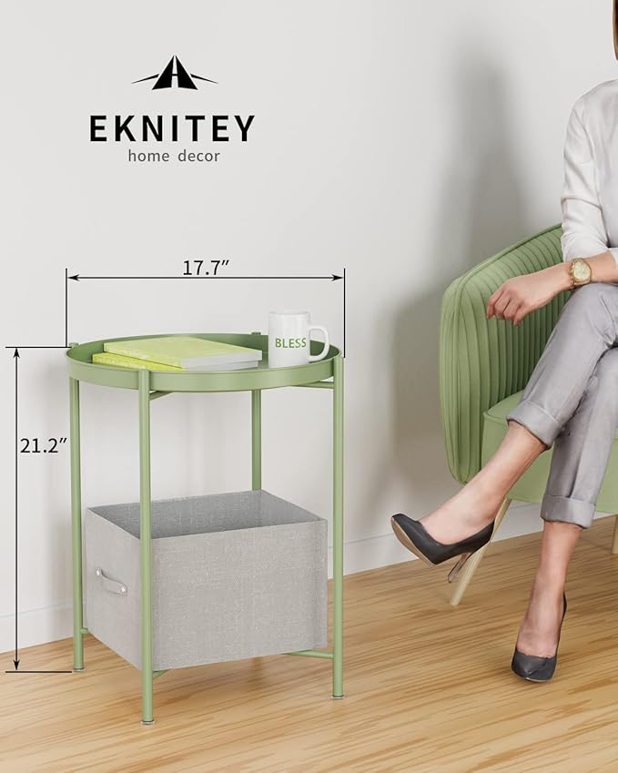 EKNITEY Small Side End Table - Metal Side Table Waterproof Small Sofa Coffee Side Tables Bedroom Indoor Outdoor with Removable Tray for Living Room Bedroom Balcony and Office-NeatNest
