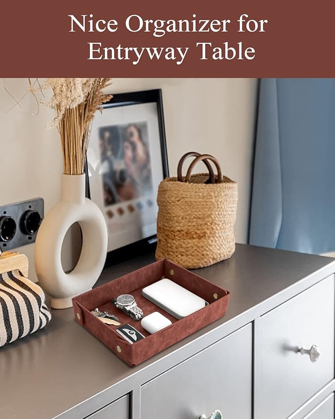 CASIRENA Father's Day Gifts Faux Leather Valet Tray Organizer for Men - Catch-All Tray for Entryway Table Key, Wallet, Watch, Coin Change, Phone, Dresser EDC Dump Jewelry, Bedside Nightstand Desk-top-NeatNest