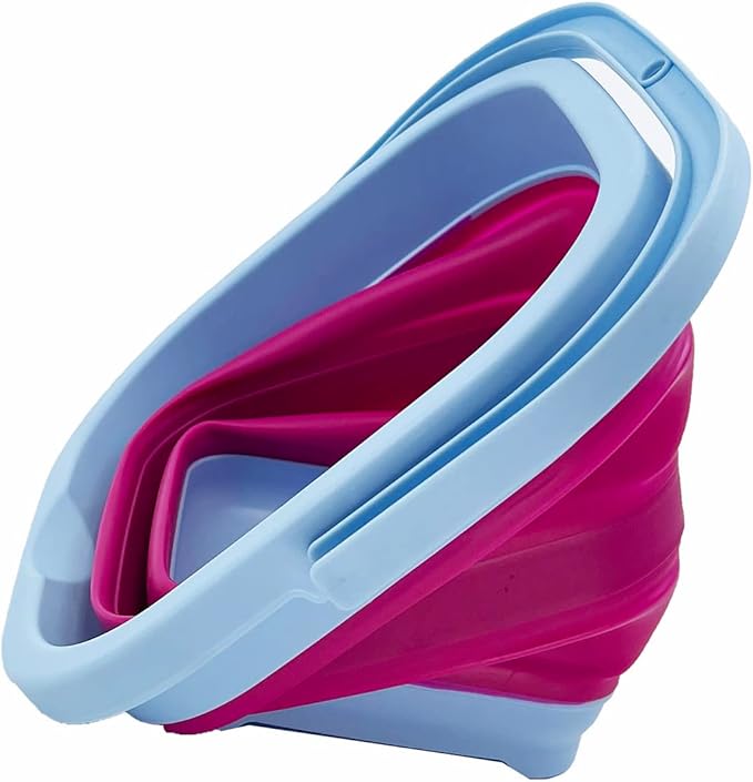 SAMMART Collapsible Rectangular Cleaning Bucket 5L (1.3 Gallon)- Foldable Camping Beach Sand Water Pot Pail- Portable Space Saving Tub for Household, Outdoor Car Washing (Cool Blue/Flamingo)-NeatNest