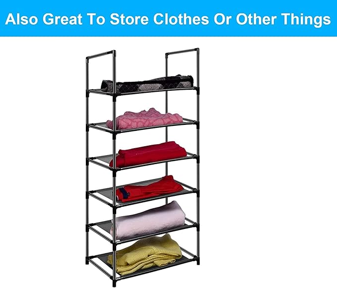 6 Tier Metal Structure Free Standing Shoe Rack for Small Space Entryway, Bedroom, Closet, Narrow Vertical Shelf Organizer for Space Saving Storage-NeatNest