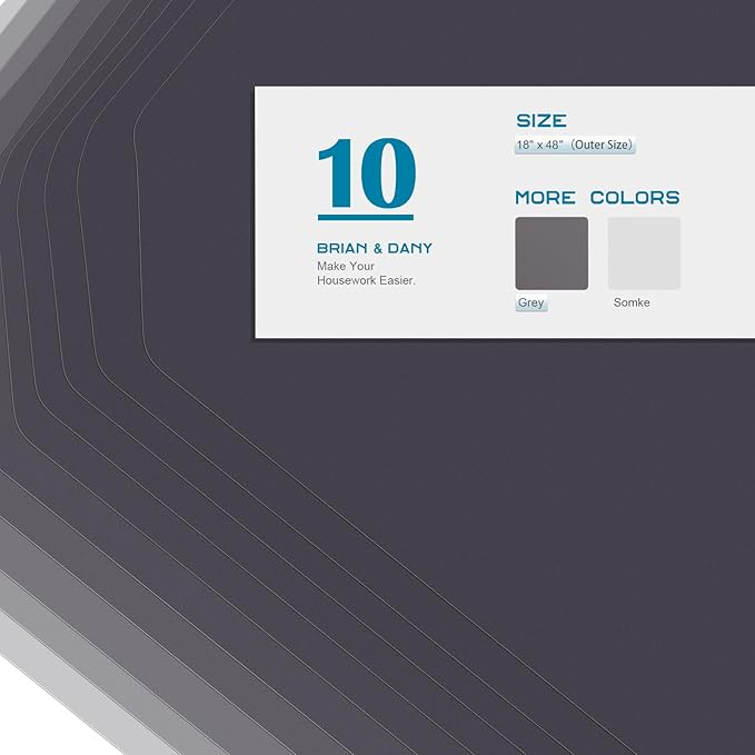 BRIAN & DANY Wire Shelf Liner 18" X 48", Set of 10, Heavy Duty Shelf Liners for Wire Shelving, Waterproof Protector Mats, Charcoal-NeatNest