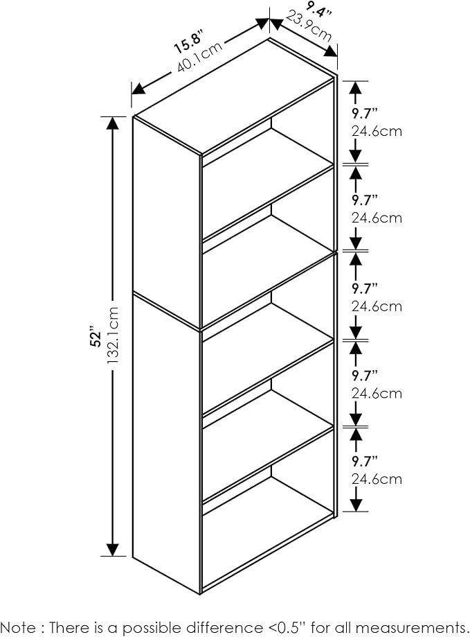 Furinno Luder Bookcase / Bookshelf / Storage Shelves, 5-Tier, French Oak-NeatNest
