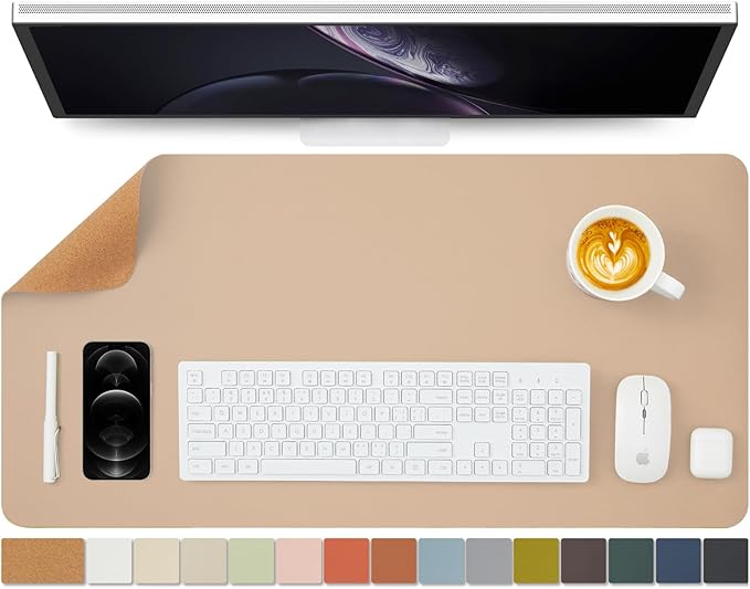 Cork Apricot Desk Mat - Dual-Sided Desk Pad for Office and Home - Desk Organization and Accessories - Ideal for Large Mouse Pad and Desk Mats on Top of Desks(31.5"x 15.7")-NeatNest