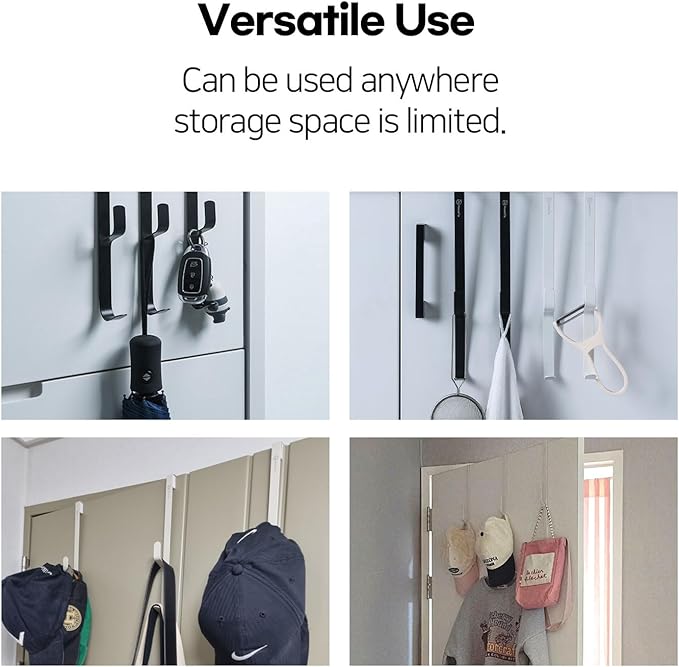 Over The Door Hook Rack, Kitchen appliances, Dorm Room Essentials, Stainless Steel, No Drill, Damage-Free, Space Saving Door Hanger for (Bathroom, Bedroom, Closet)(White)