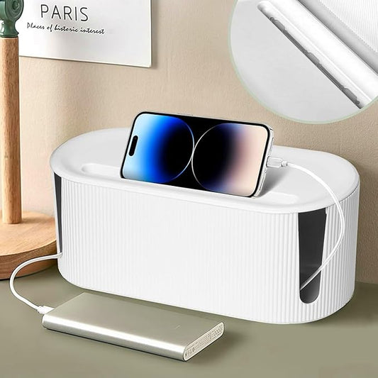 Cable Management Box,Desk Cord Organizer with Groove Cover,Plastic Cord Hider Box,Large Cable Box Organizer,Power Socket Management for TV/Computer/Router/Games Console Cable Storage (White)-NeatNest