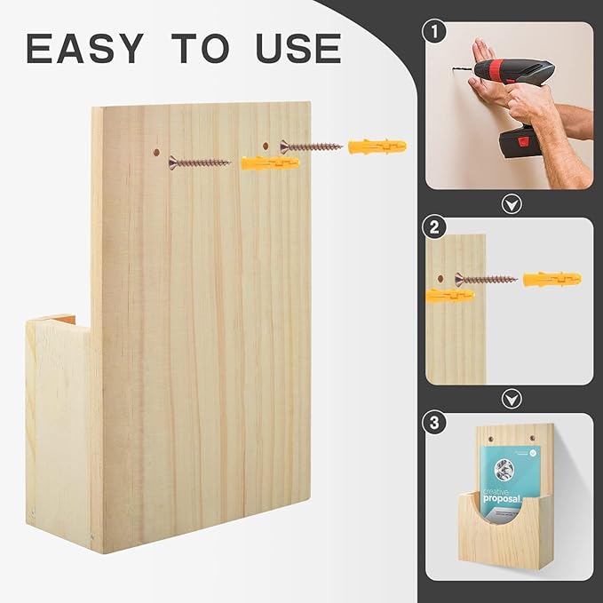 2-in-1 Wooden Wall Mount Pamphlet Holder - Hanging Display Stand for 4x6 Flyers & Trifold Brochures - Ideal for Office