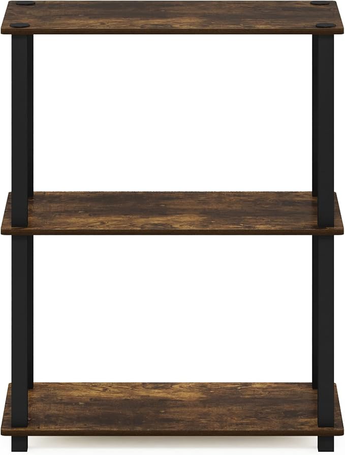 Furinno Turn-S-Tube 3-Tier Compact Multipurpose Shelf Display Rack with Square Tube, Amber Pine/Black-NeatNest