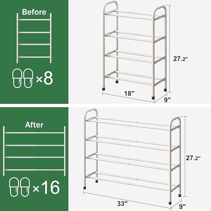 Expandable Shoe Rack, 4-Tier Expandable Metal Shoe Rack,Shoe Shelf for Closet, Entryway & Hallway-NeatNest