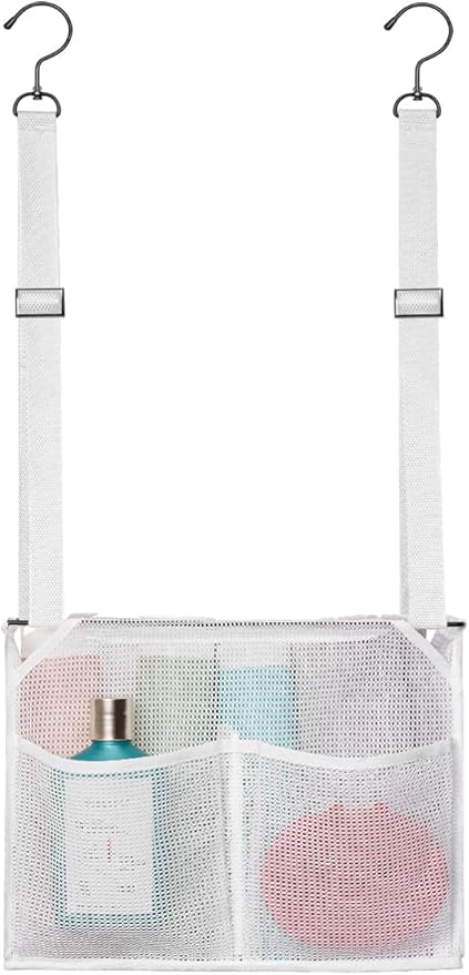 ALYER Mesh Shower Caddy, Bath Organizer with Adjustable Hanging Straps, Multipurpose Storage Bag for College,Camp,RV, Travel and Gym (White)-NeatNest