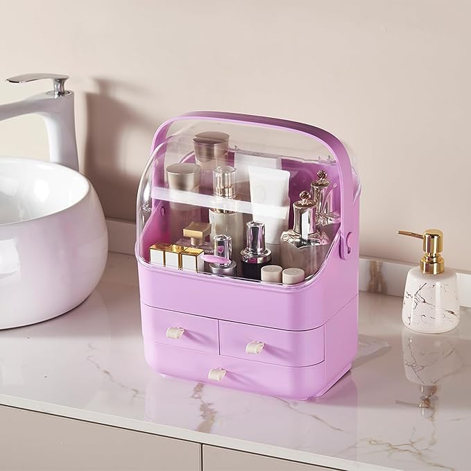Large Makeup Organizer w Drawers Beauty Organizer Makeup Box Holder Vanity Organization Desk Countertop MakeUp Organizers Bathroom Counter Organizer Skincare Cosmetic Case Stand Dustproof Lid Gift-NeatNest