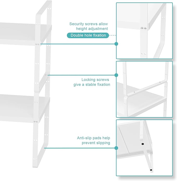Cabinet Organizer Shelves,Expandable Pantry Counter Shelves,Stackable Under Sink Inside Cabinet Storage Spice Racks for Kitchen Bathroom Home Office,3 Packs,10.24" D,White