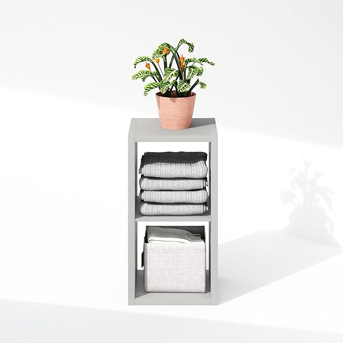 Furinno Cubic Open Back Multipurpose Clothing & Closet Storage Organizer Shelf, 2-Cube, Light Grey