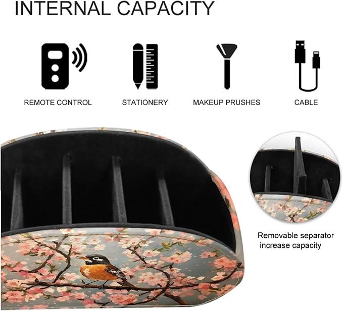 Cherry Blossom Canary Print Remote Control Holder with 5 Compartments, Office Desk Organizers - Couch/TV Stand/Nightstand Accessory-Desktop Space Saver,Remote Control Caddy-NeatNest