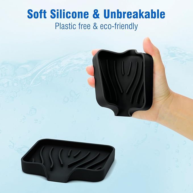 3-Pack Silicone Soap Dish, Bar Soap Holder, Soap Dishes for Bar Soap, Easy to Clean, Self Draining Soap Tray for Shower, Bathroom, Kitchen, Bathtub, Keep Soap Dry, Save Soap (Black)-NeatNest